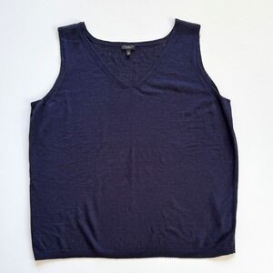 Talbots Top Vest Womens Plus 2XP Blue 100% Linen Knit Sleeveless Classic Casual